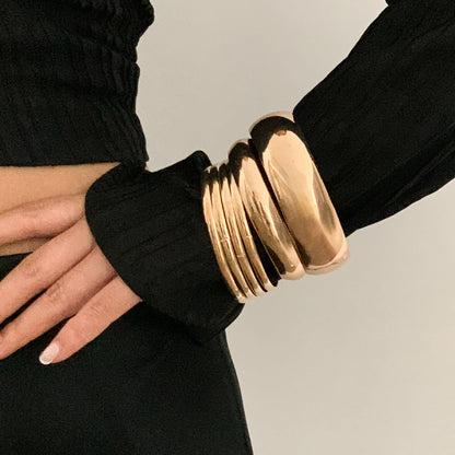 Fashionable Bold Metal Arc Bangle Bracelet - Layered Wide Wristband
