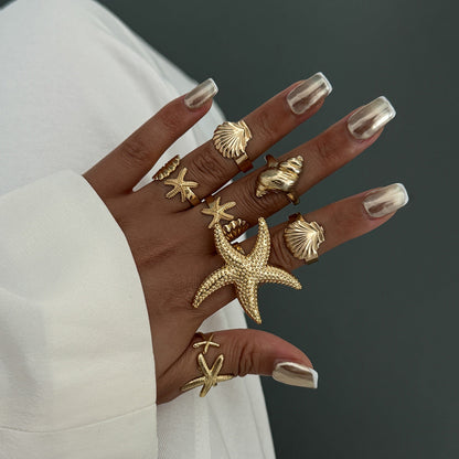 Starfish Shell Metal Ring Set Trendy Fashion Jewelry