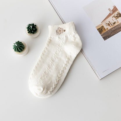 Rufia - White Embroidered Short Socks