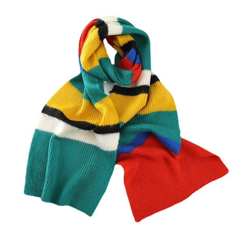 Winter Rainbow Faux Cashmere Knitted Striped Scarf