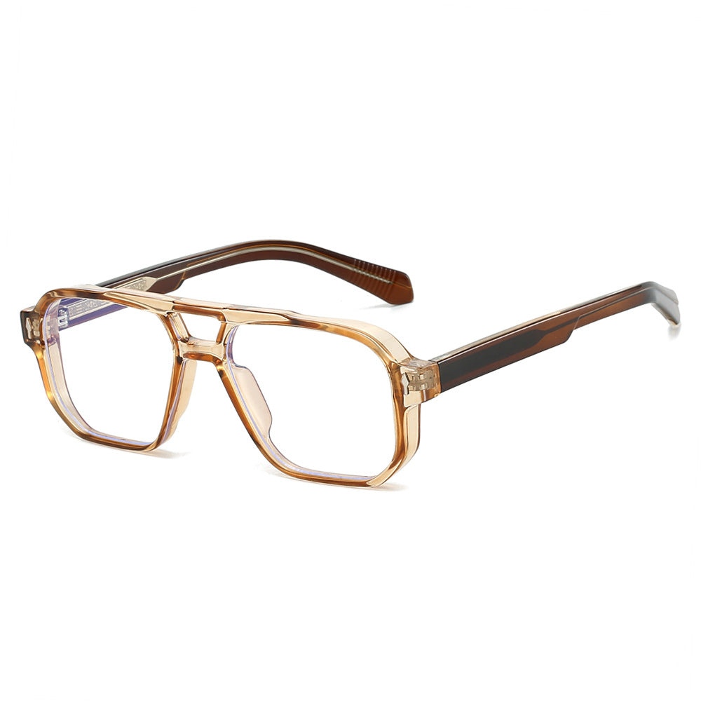Trendy Double Bridge Pilot Glasses with Clear Lenses