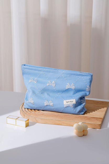 Cute Bow Embossed Portable Makeup Bag