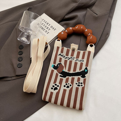 Trendy Knitted Crossbody Phone Bag Cute Cartoon Design