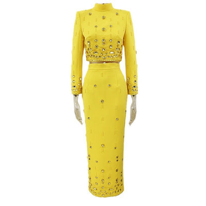 Beaded Short Top Long Skirt Set