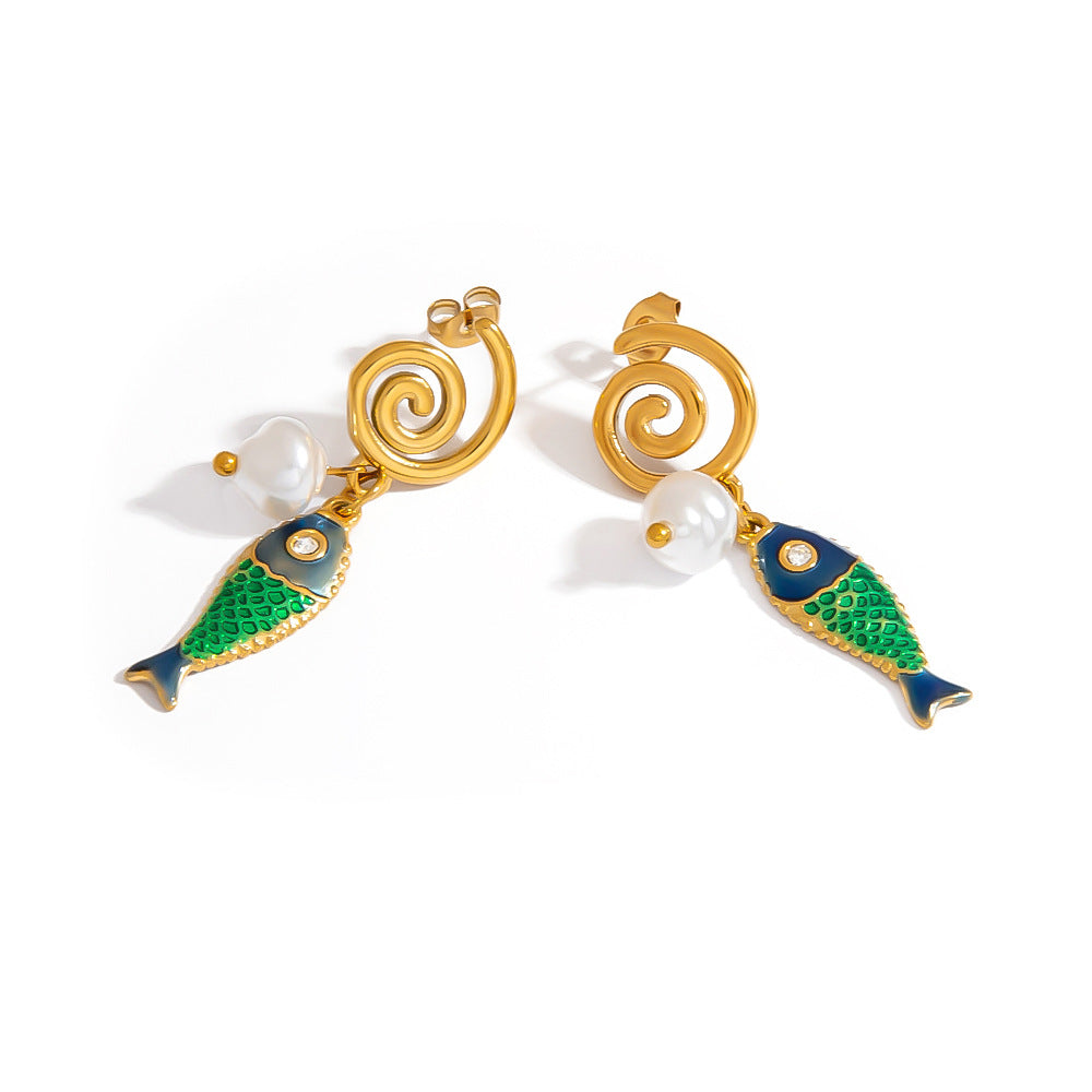 Colorful Fish Pendant DIY Stainless Steel Earrings for Women