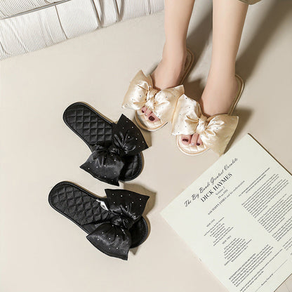 Rhinestone Bow Knot Solid Color Home Slippers