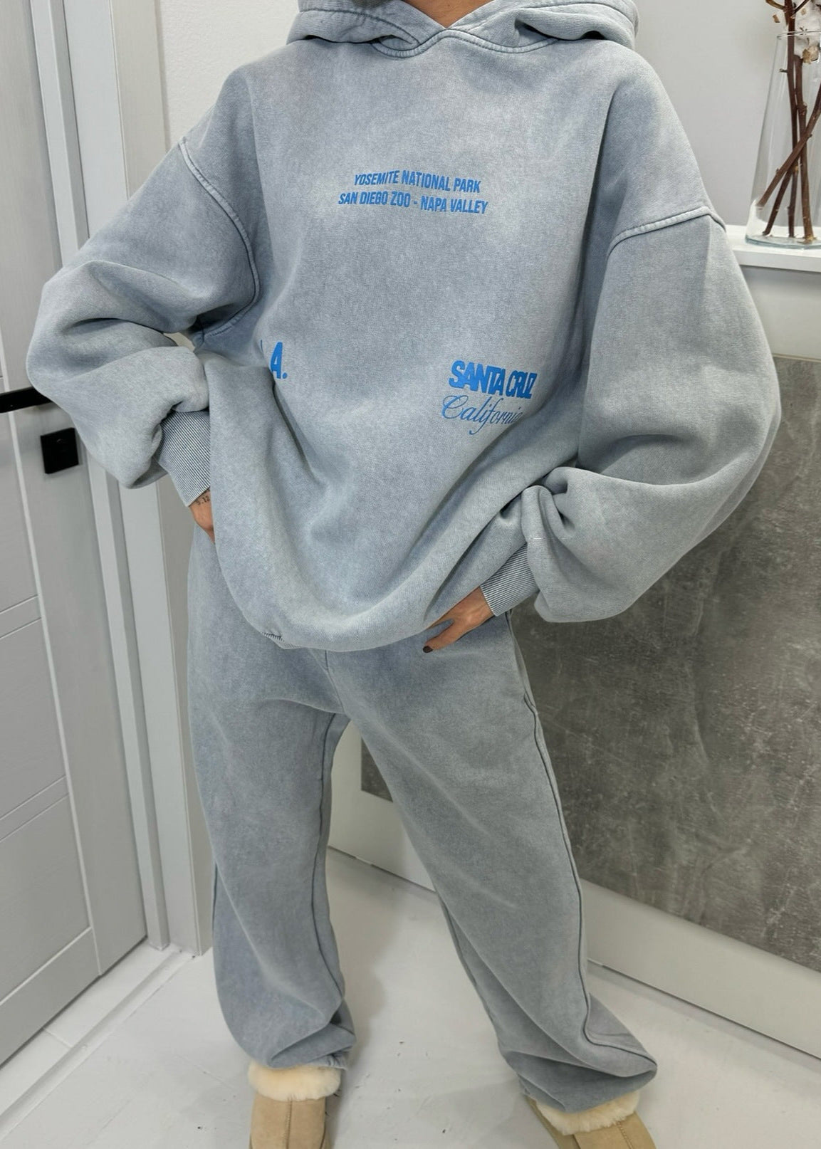 Oversized Cotton Hoodie And Wide Leg Sweatpants Set