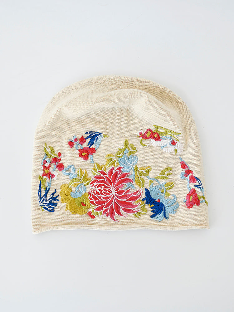 Black Pile Hat Women'S Autumn And Winter Embroidery Thin Postpartum Knitted Woolen Confinement Hat Versatile Bun Cap