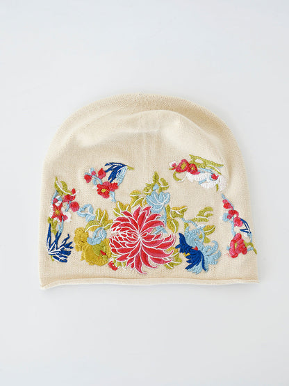 Black Pile Hat Women'S Autumn And Winter Embroidery Thin Postpartum Knitted Woolen Confinement Hat Versatile Bun Cap