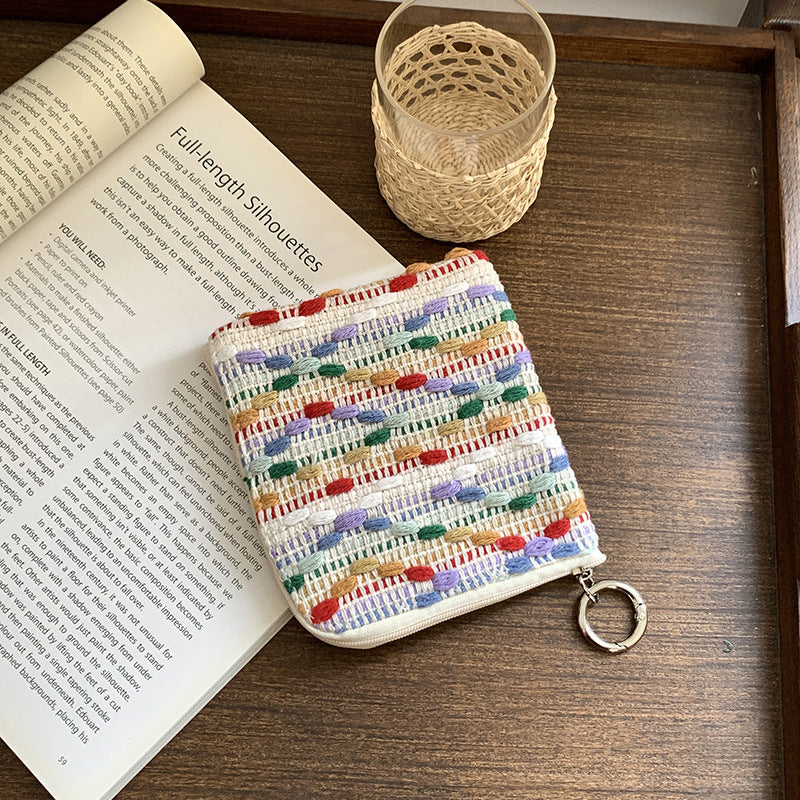 Cute Cotton Linen Embroidered Coin Purse Mini Makeup Bag