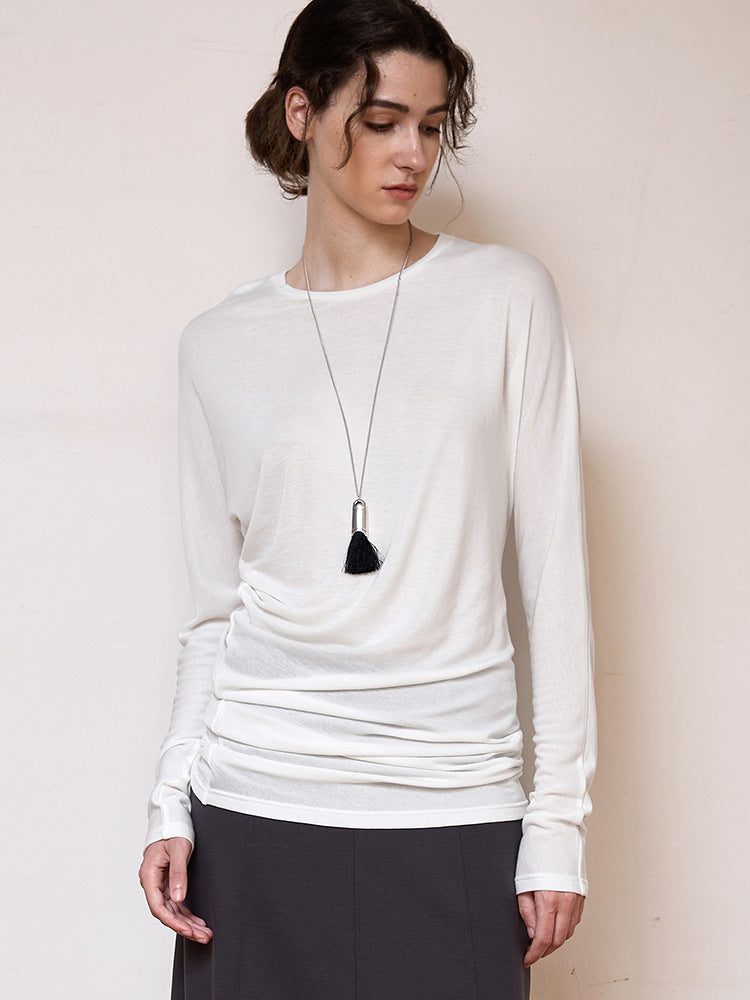 Chic Tencel Wool Knitted Top with Asymmetrical Hem