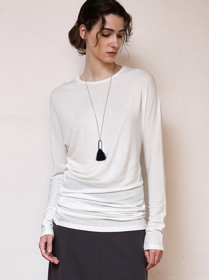 Chic Tencel Wool Knitted Top with Asymmetrical Hem