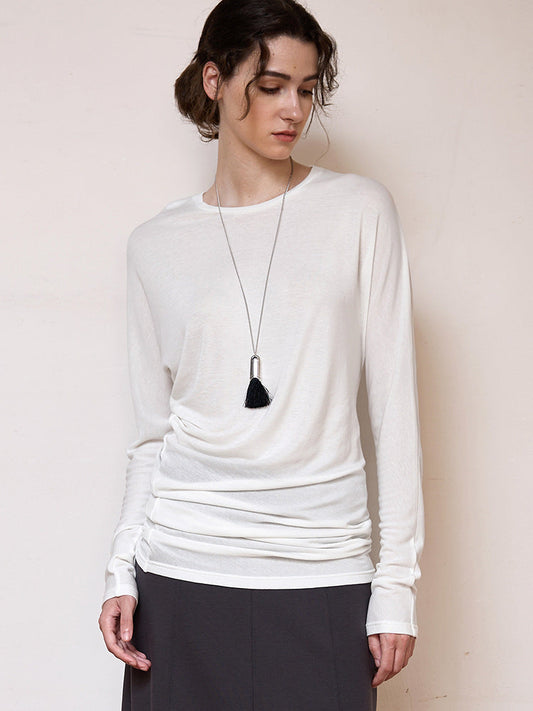 Chic Tencel Wool Knitted Top with Asymmetrical Hem