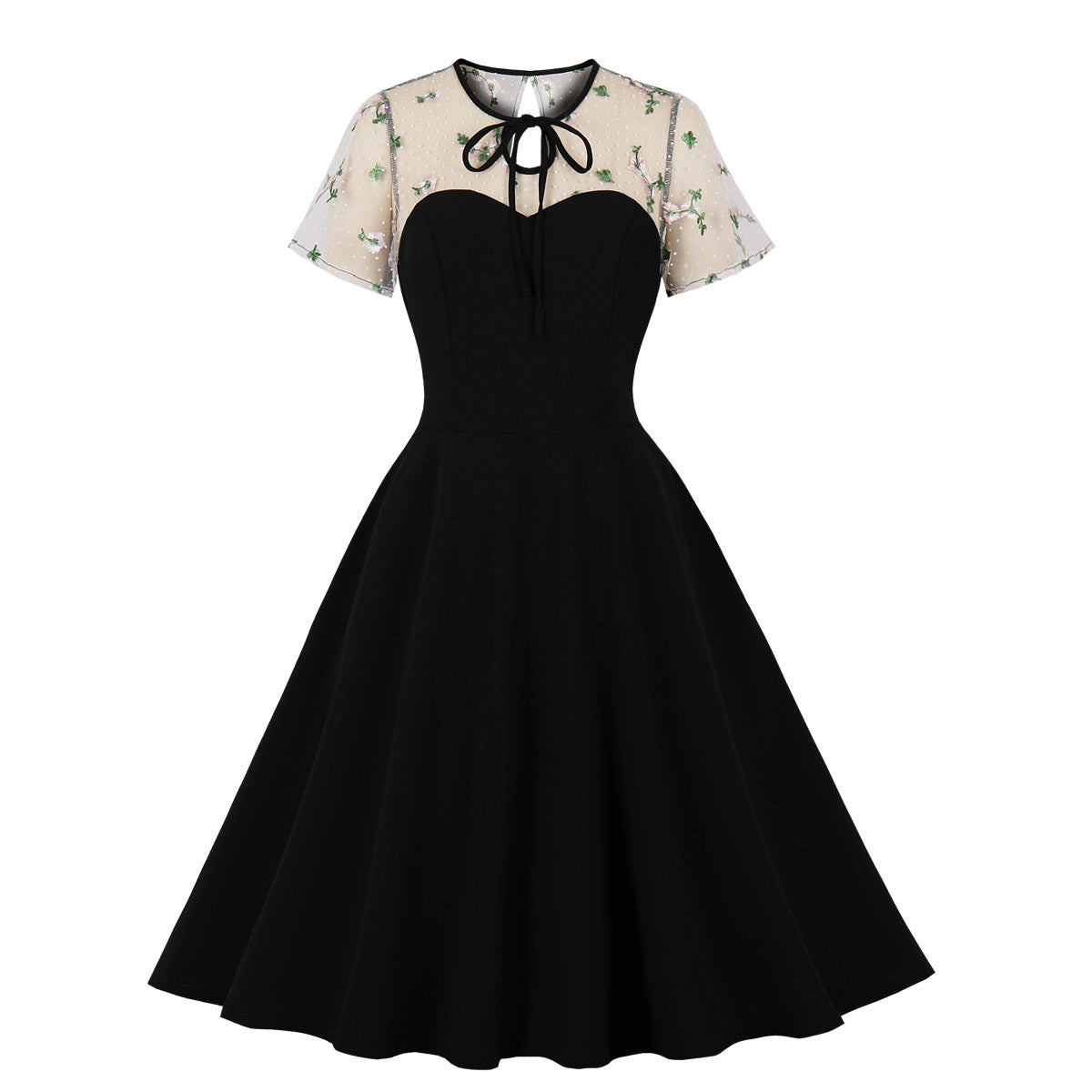 Polka Dot Mesh Patchwork Midi Dress Elegant Casual Outfit