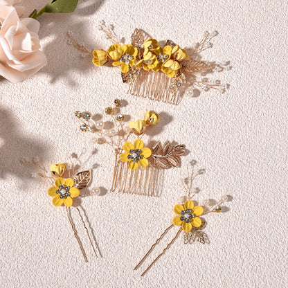 Bridal Flower Hair Comb Accessories in Light Blue and Pink