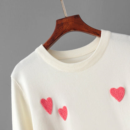 Knit Heart Embroidered Long Sleeve Sweater