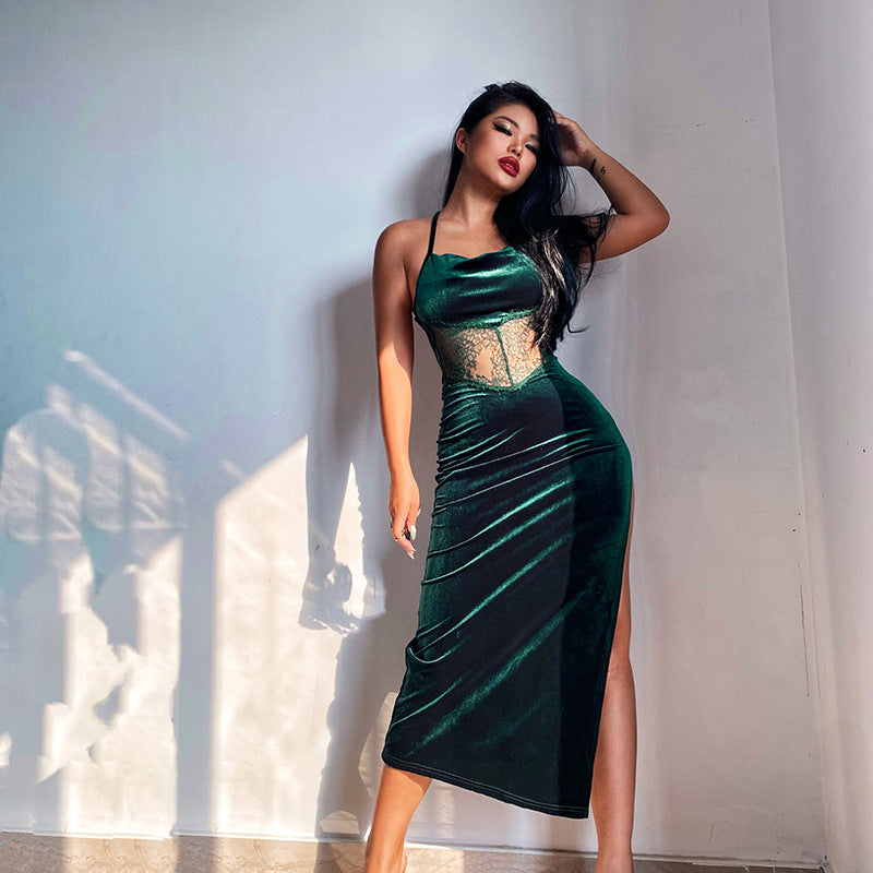 Sexy Lace Backless Split Maxi Dress for Women