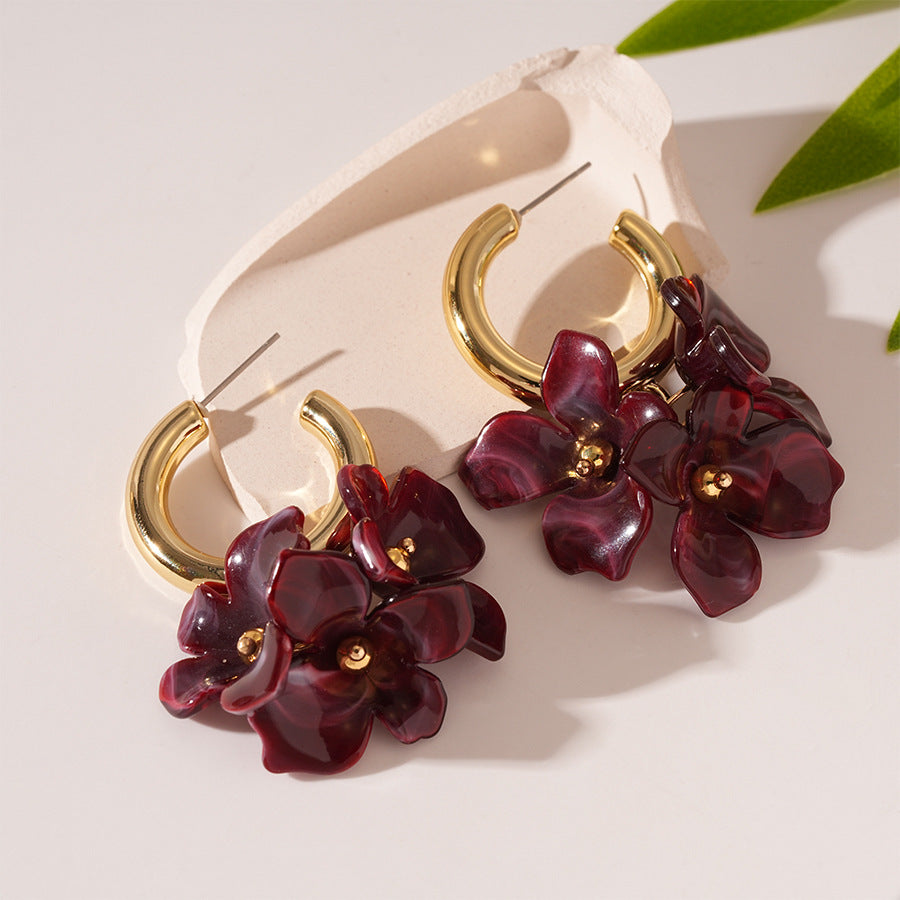 Acrylic Flower Petal Drop Stud Earrings