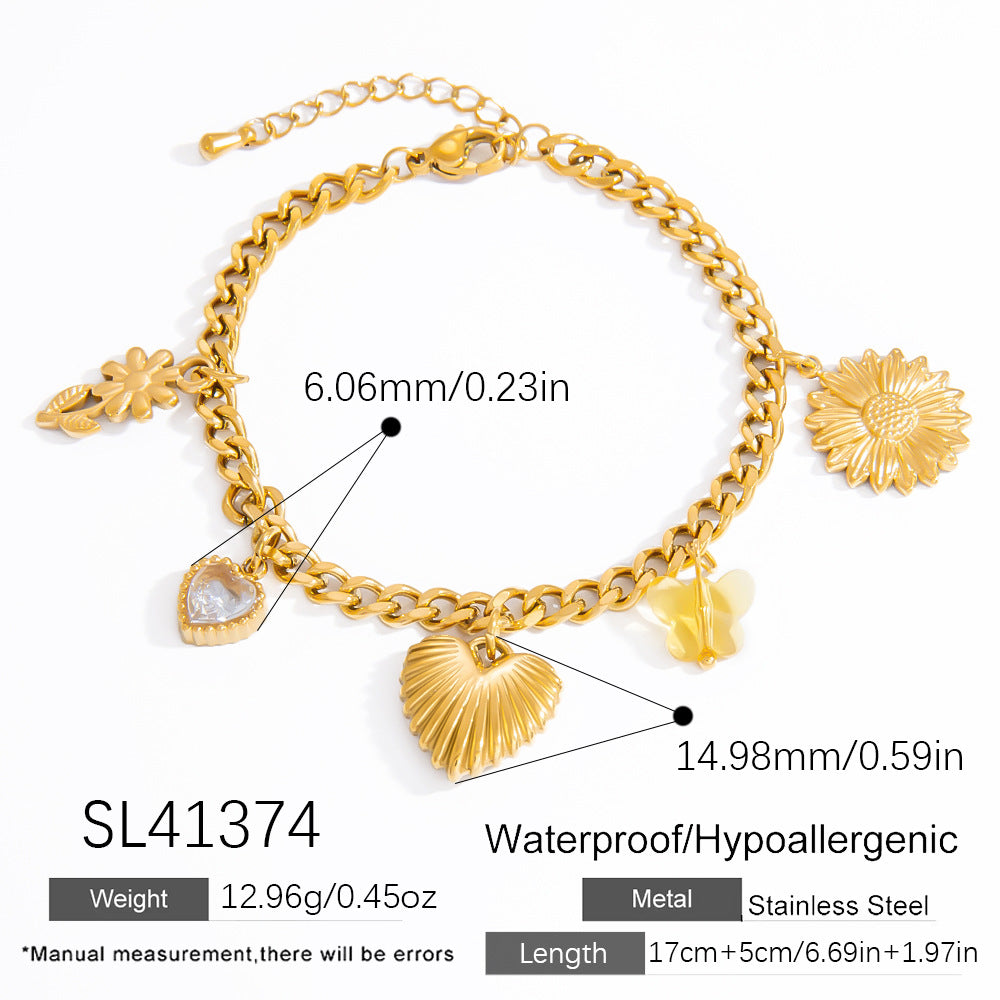 Stylish Heart-Shaped Stainless Steel Bracelet with DIY Titanium Steel Sun Pendant