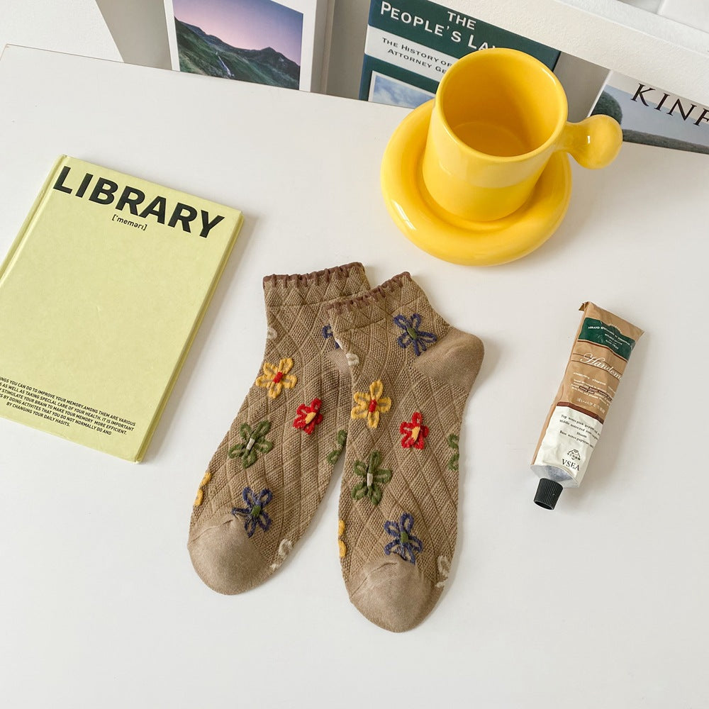 Rufia - Floral Grid Short Ankle Socks