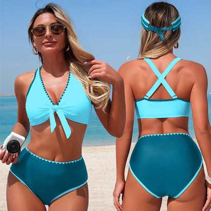Chic Women'S Bikini Set Solid Color Quick-Dry Swimsuit