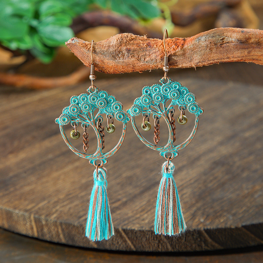 Vintage Geometric Turquoise Drop Earrings Statement Jewelry