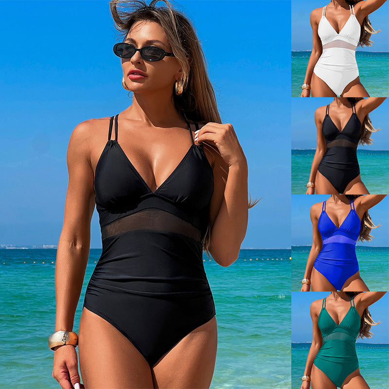 New One-Piece Swimwear For Women – Elegant Solid Color, Quick-Dry, High-Elastic