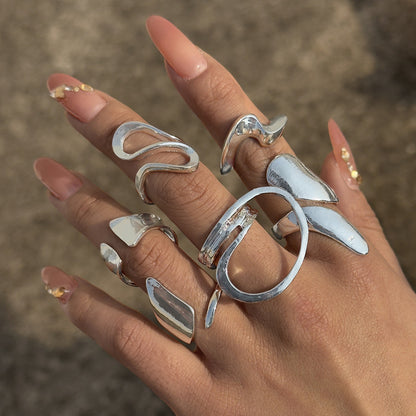 Elegant Irregular Geo Cutout Arc Ring Set - 4 Pieces