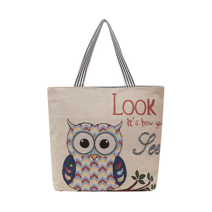 Ethnic Vintage Embroidered Canvas Tote Bag for Women