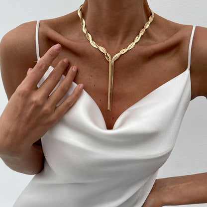 Woven Snake Bone Chain Necklace For Women, Hip Hop Style