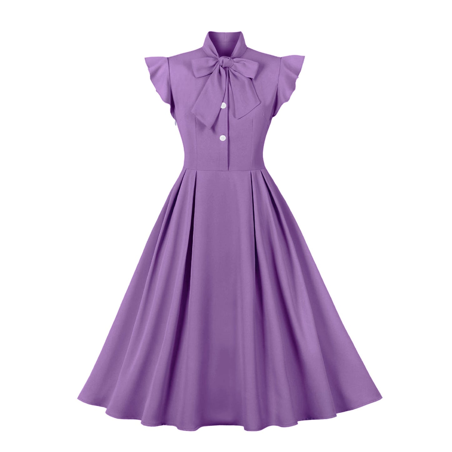 Vintage Style Ruffled Sleeve Belted Midi Dress