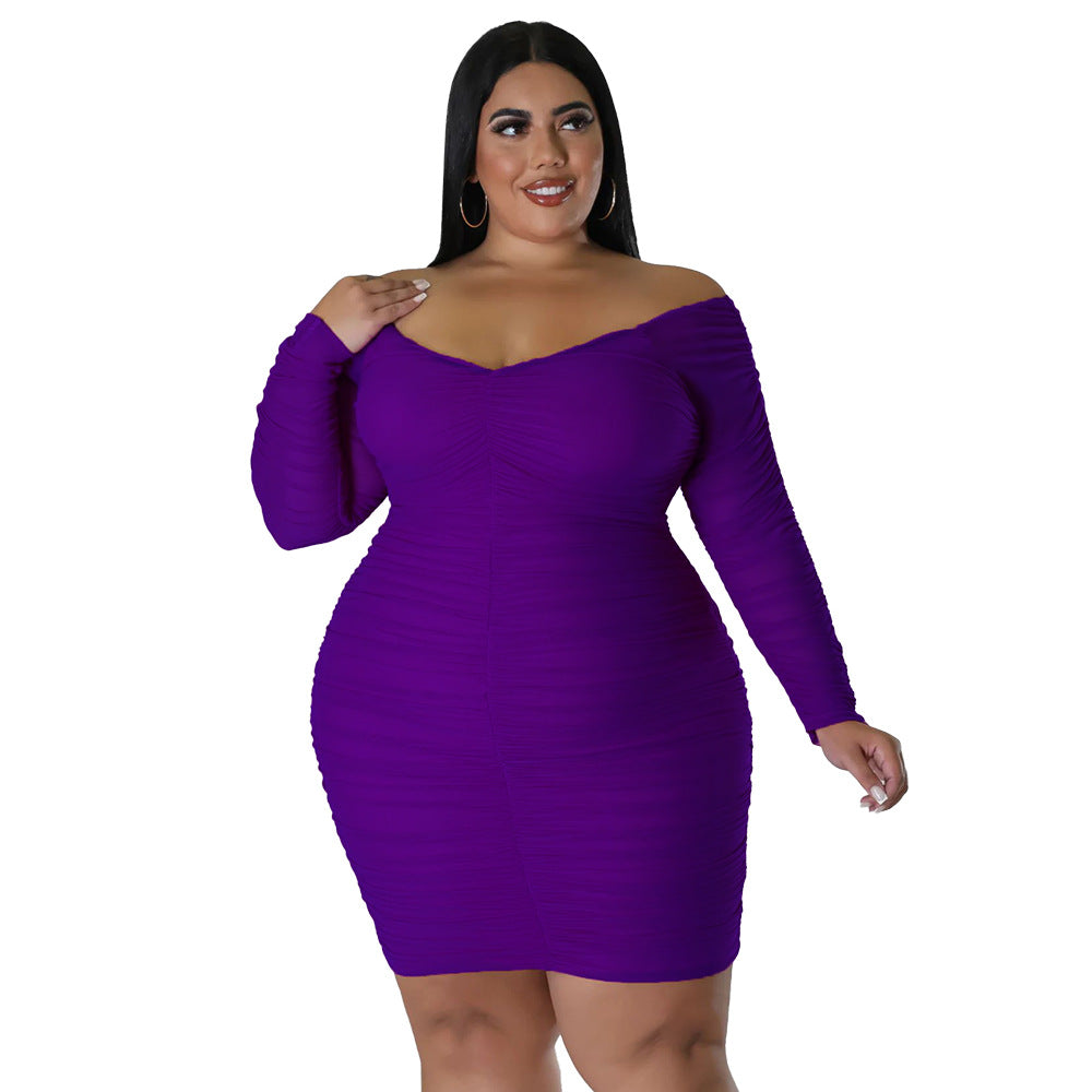 Plus Size Autumn Dress With Mesh Sleeves