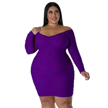 Plus Size Autumn Dress With Mesh Sleeves