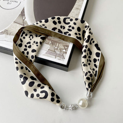 Pearl Rhinestone Polka Dot Satin Scarf