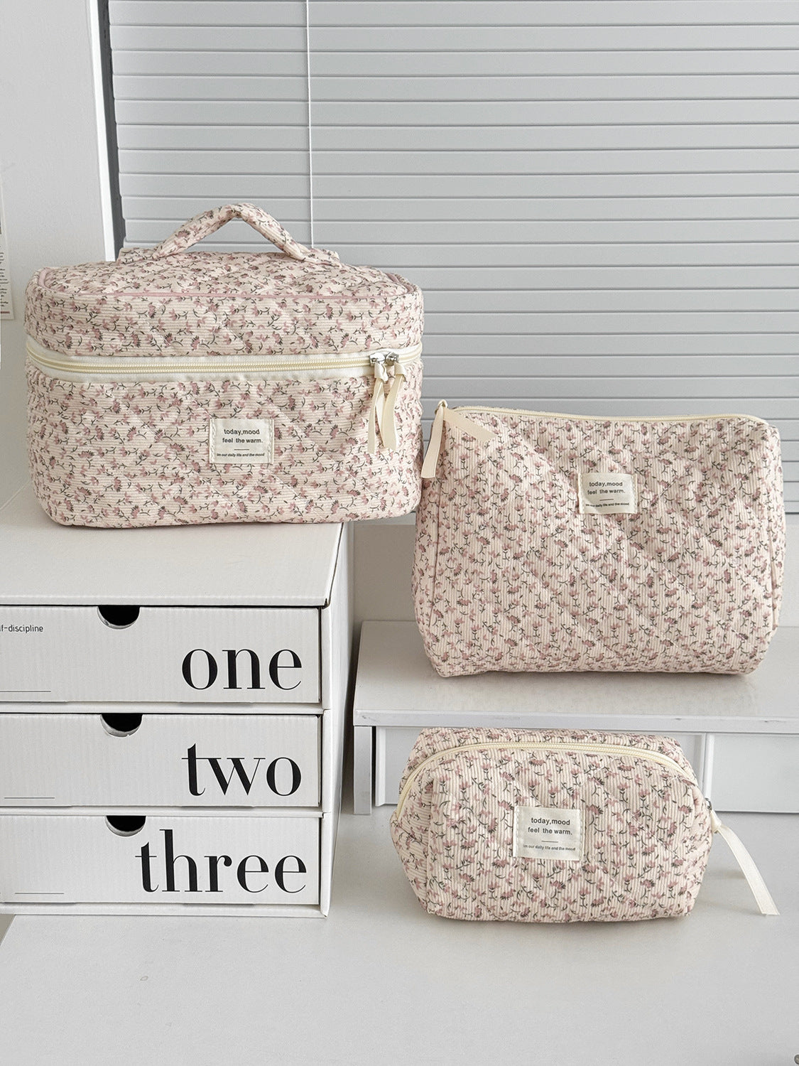 Floral Corduroy Makeup Bag Versatile Travel Organizer