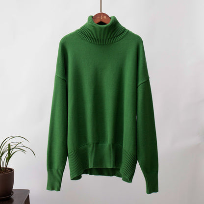 Solid Turtleneck Sweater Cozy Knit Pullover for Women