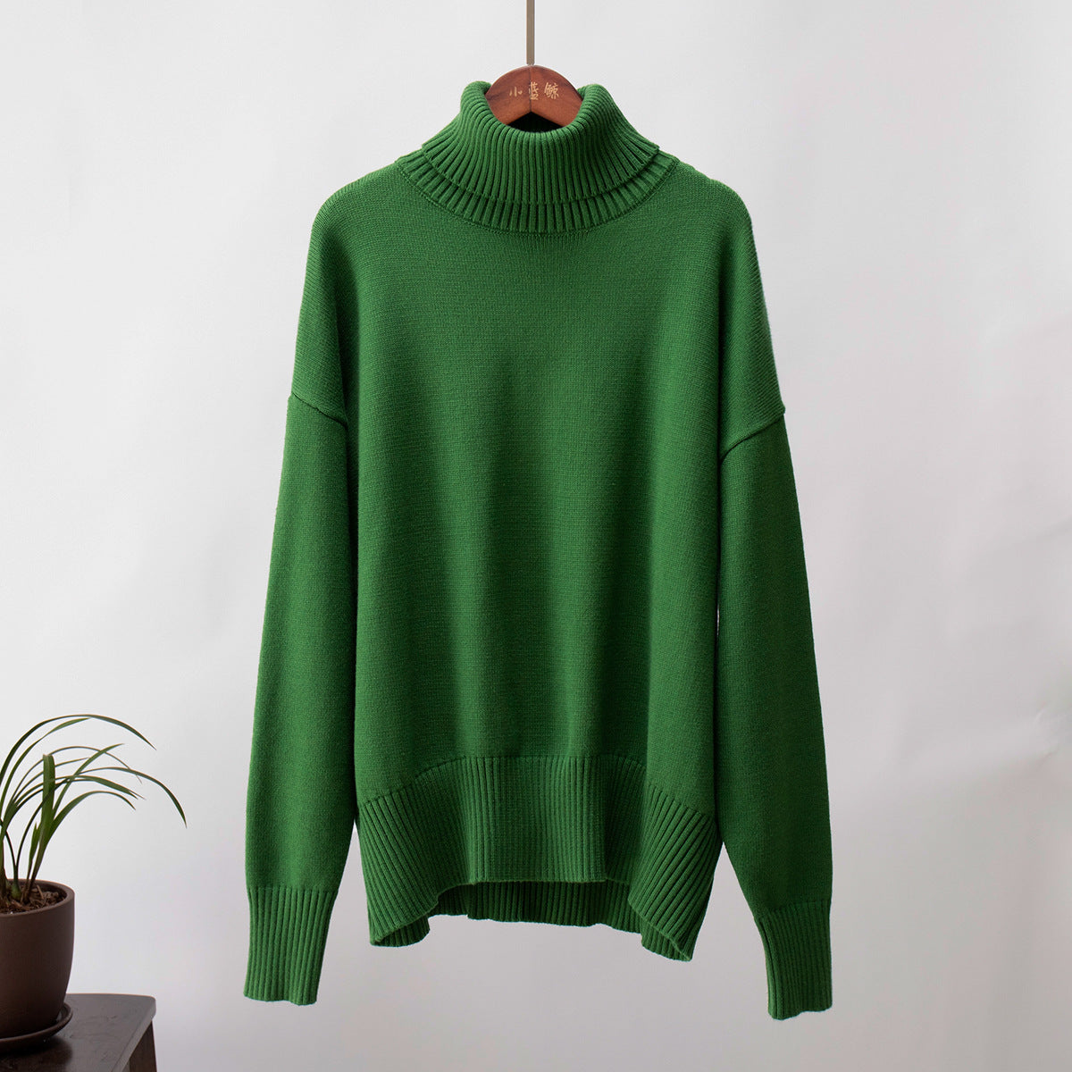 Solid Turtleneck Sweater Soft Knitted Pullover Casual Style