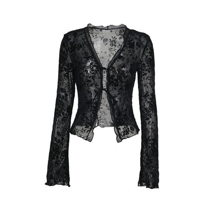 Fashionable Chiffon Blouse With Ruffled Bell Sleeves