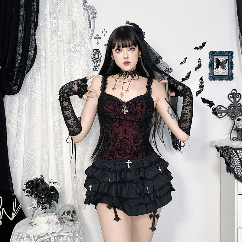 Dark Gothic Style Lace Cami Top Sexy Slim Fit Tank Top
