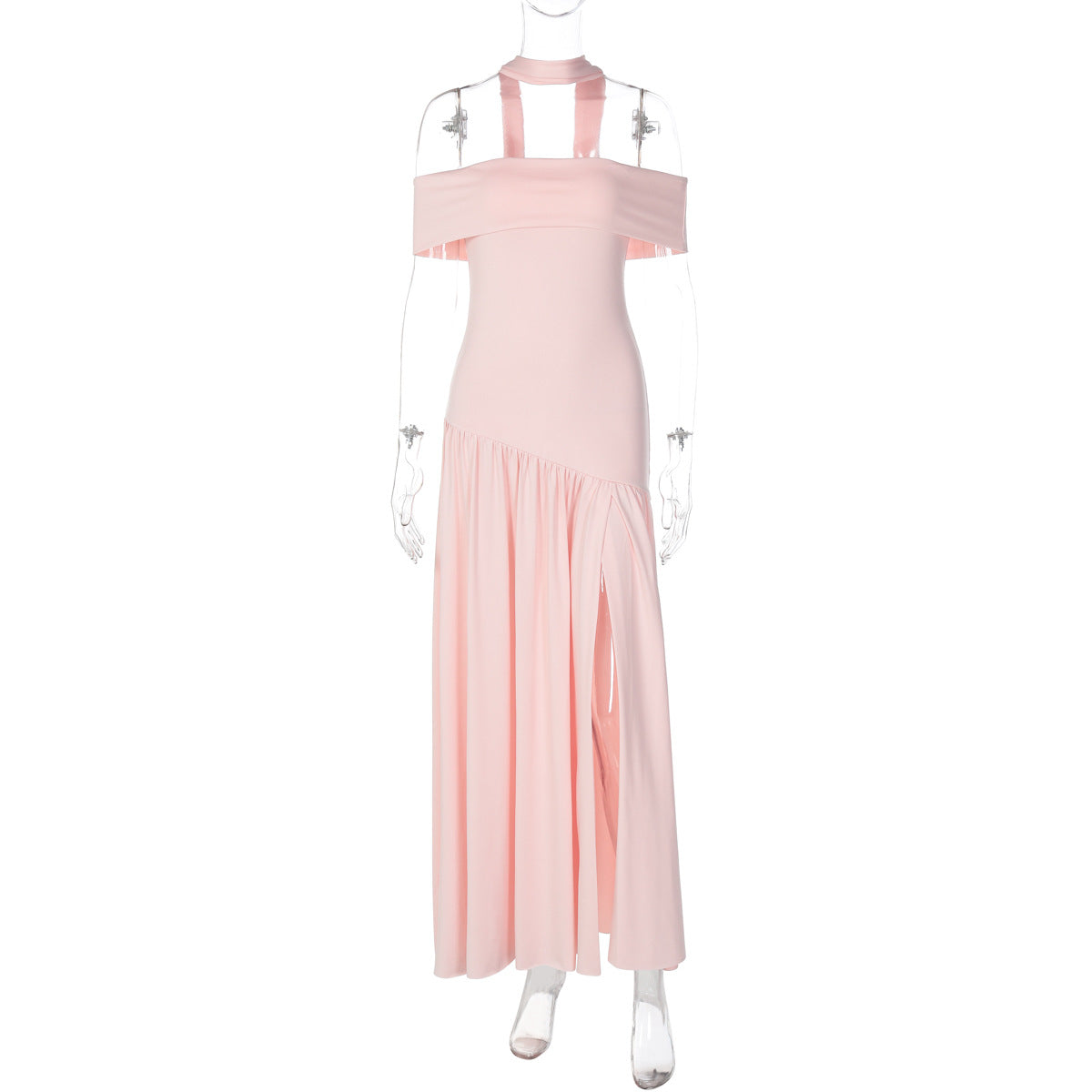 Off-Shoulder Long Dress with Side Slit for Elegant Women