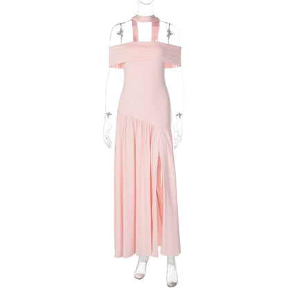 Off-Shoulder Long Dress with Side Slit for Elegant Women