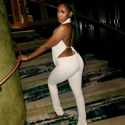 Backless Tie-Front Bodysuit And Slim Fit Pants Set