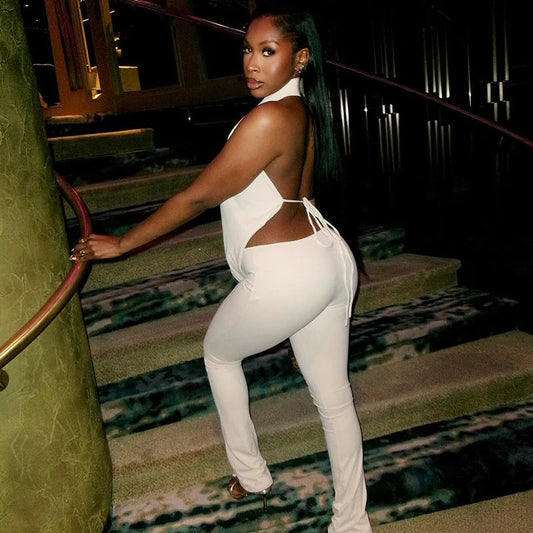 Backless Tie-Front Bodysuit And Slim Fit Pants Set