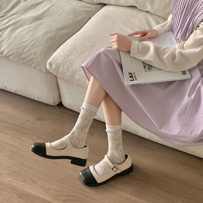 Rufia - Purple Butterfly Floral Sheer Socks