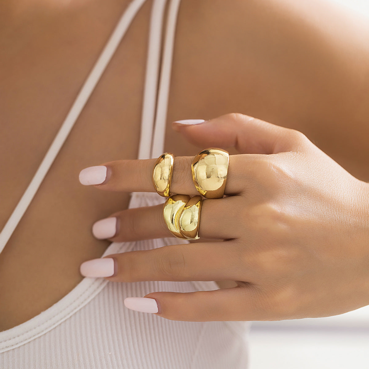 Trendy Geometric Metal Rings Set For Women