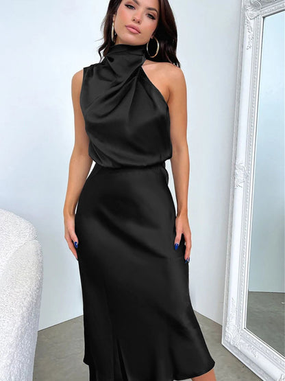 Elegant Satin Halter Dress for Women - High-End Evening Gown