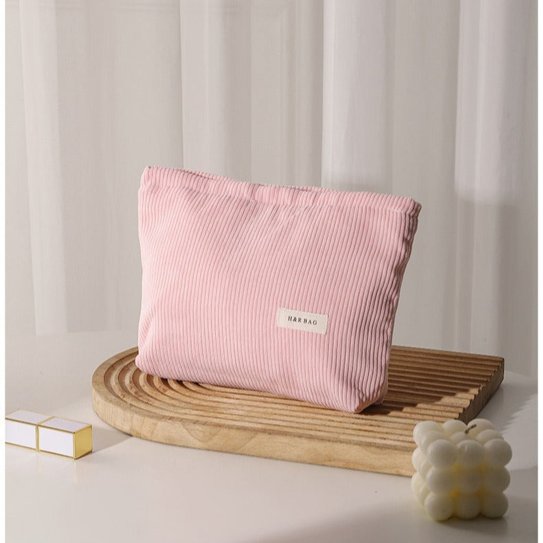 Simple Solid Color Corduroy Cosmetic Bag