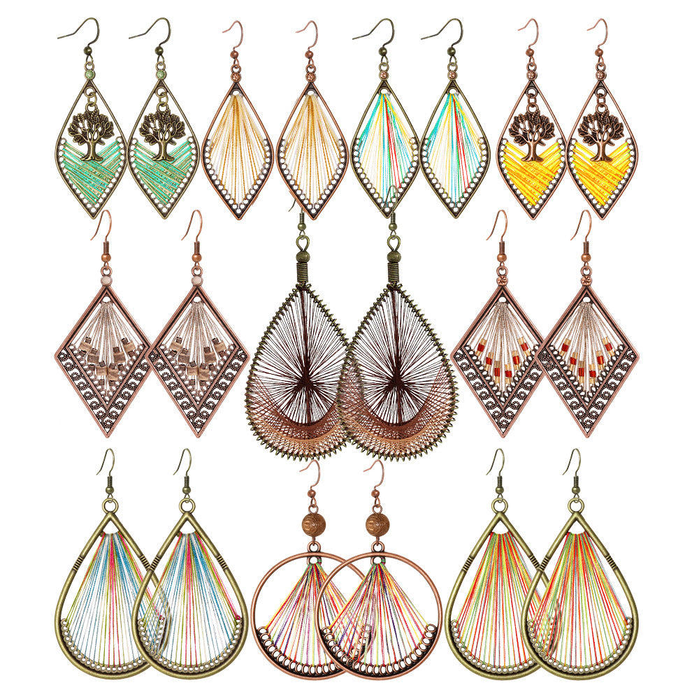 Bohemian Geometric Colorful Hoop Earrings Retro Style