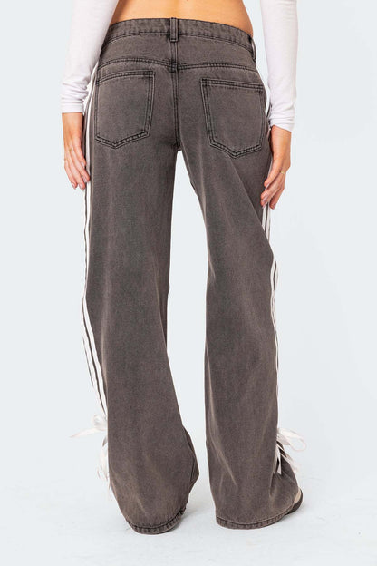 Low Collar Denim Pant Side Striped Jeans
