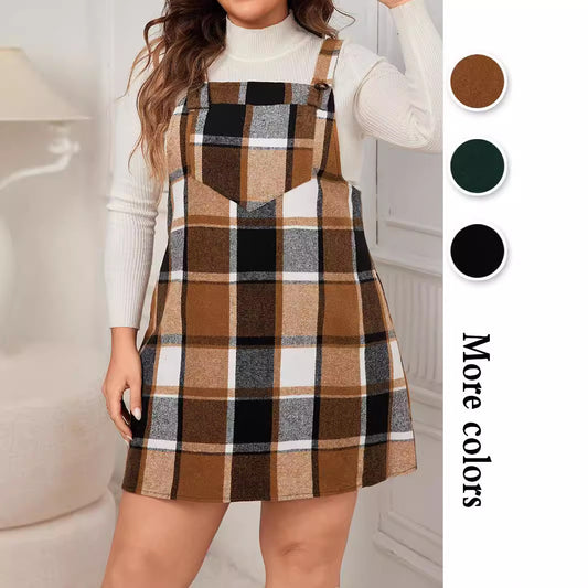 Checkered Strap Dress Elegant Plus Size Casual Dress